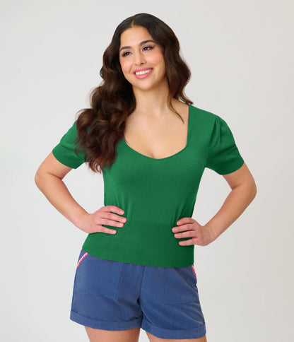 Unique Vintage Green Short Sleeve Sweater