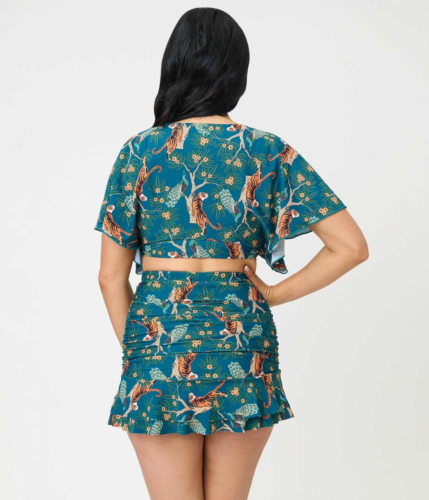 Unique Vintage Green Tiger Print Alice Swim Skirt