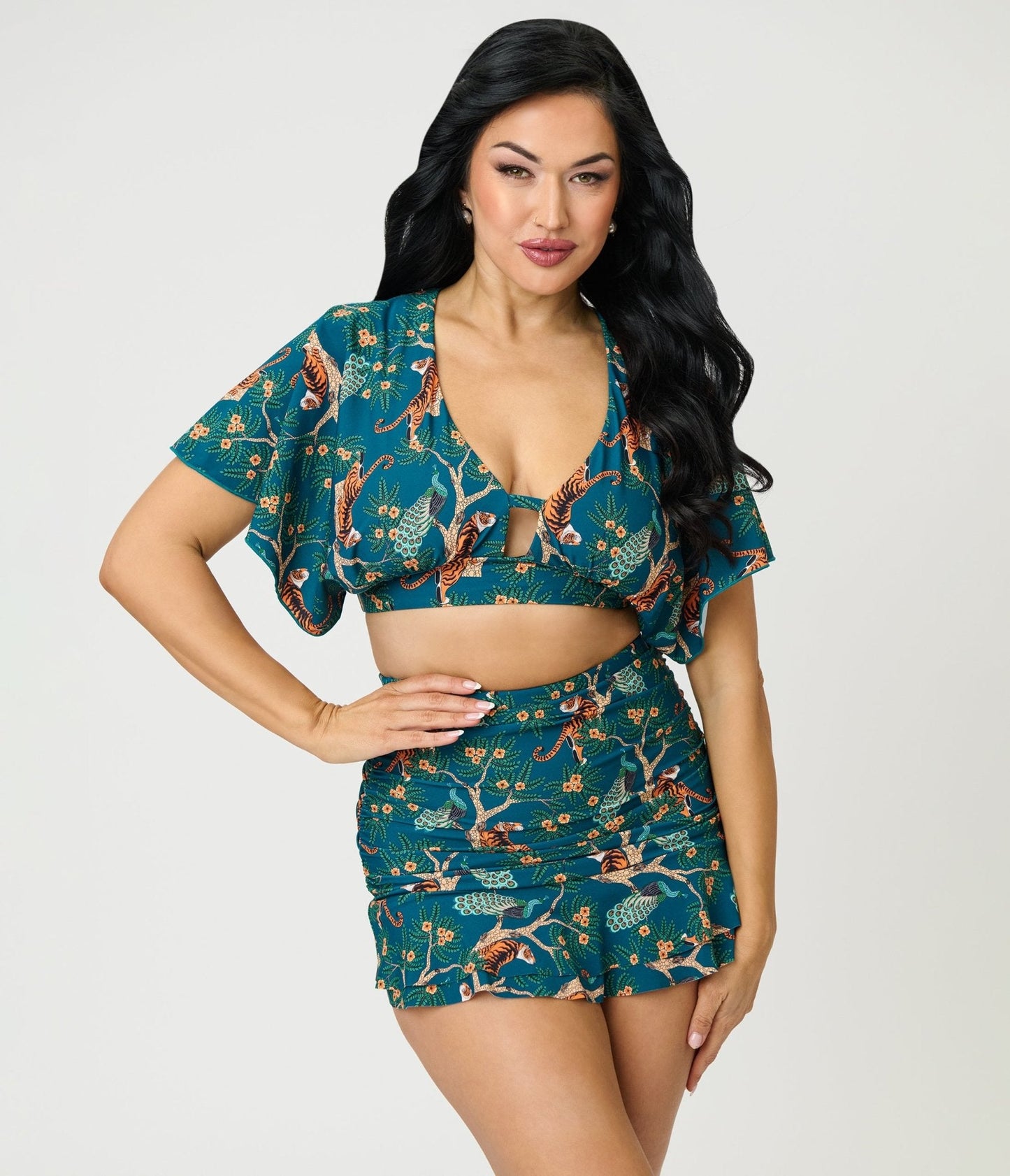 Unique Vintage Green Tiger Print Alice Swim Skirt