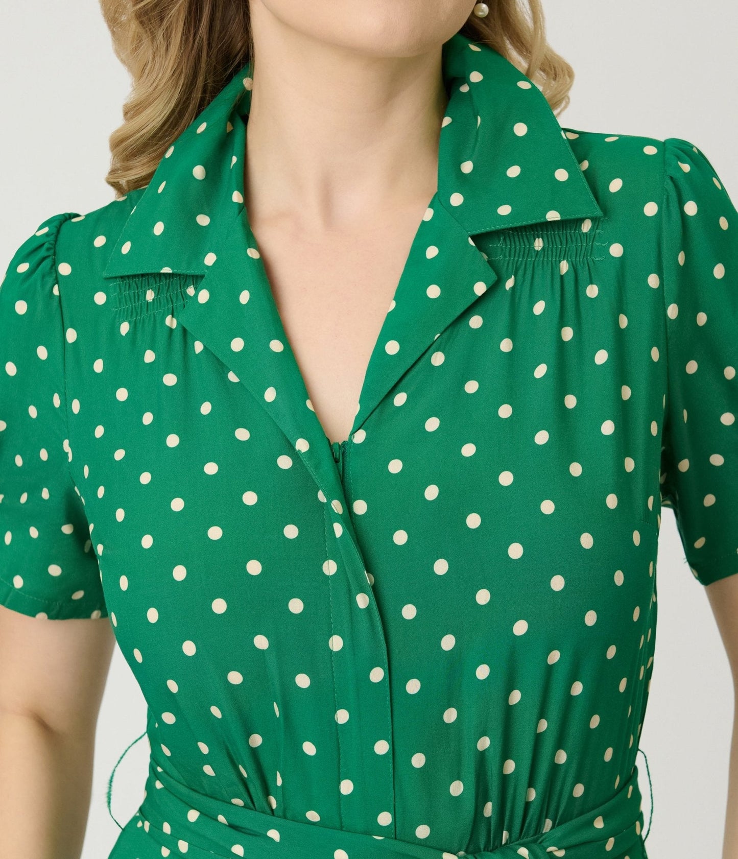 Unique Vintage Green & White Dot Flare Jumpsuit