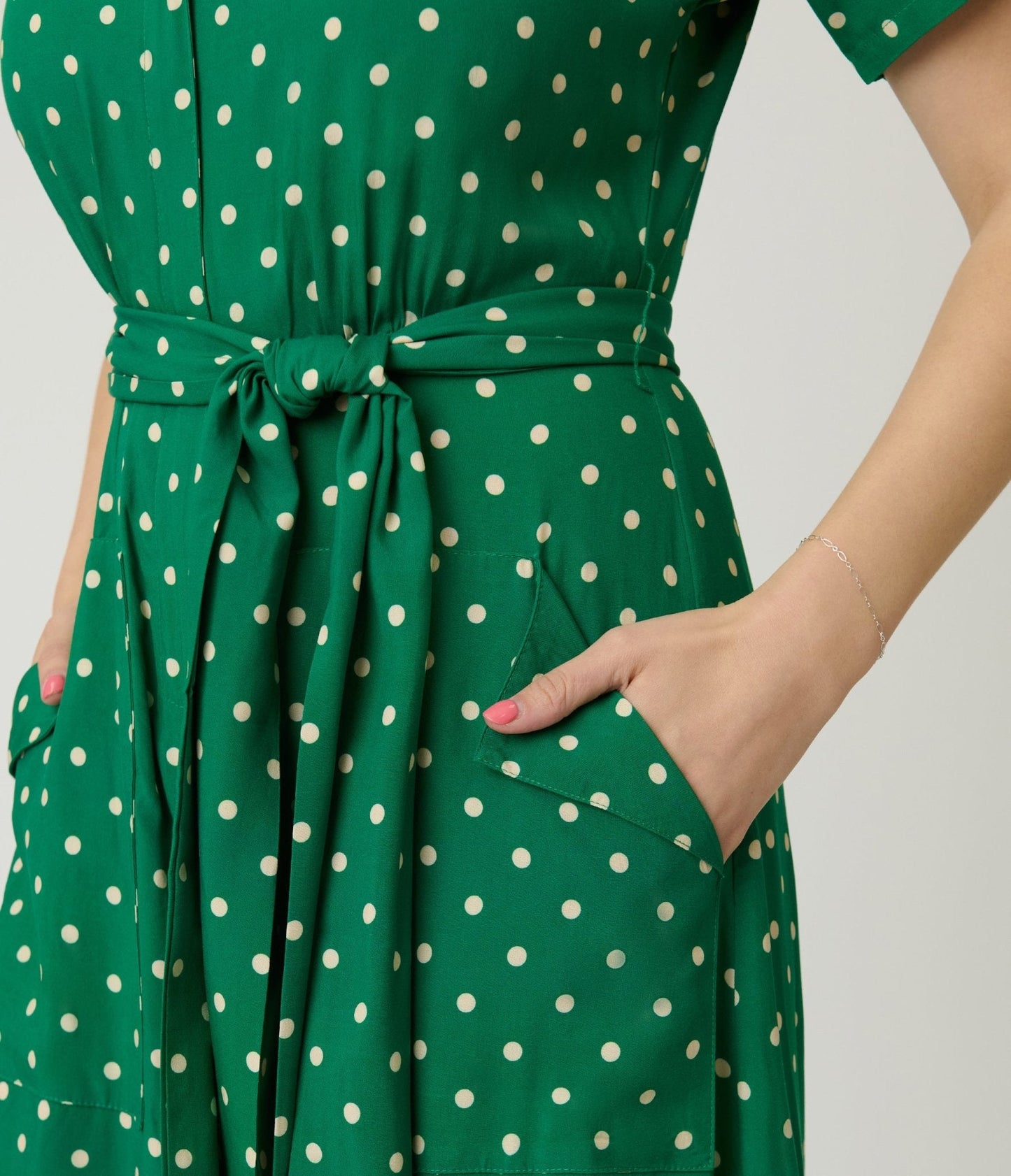 Unique Vintage Green & White Dot Flare Jumpsuit