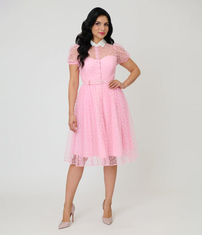 Unique Vintage Light Pink Daisy Hollie Swing Dress