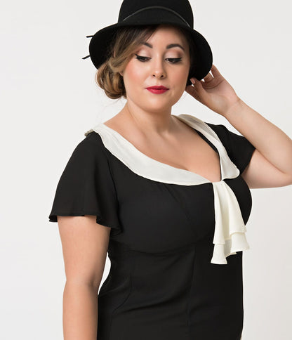 Unique Vintage Plus Size 1920s Black & Cream Wilshire Flapper Day Dress