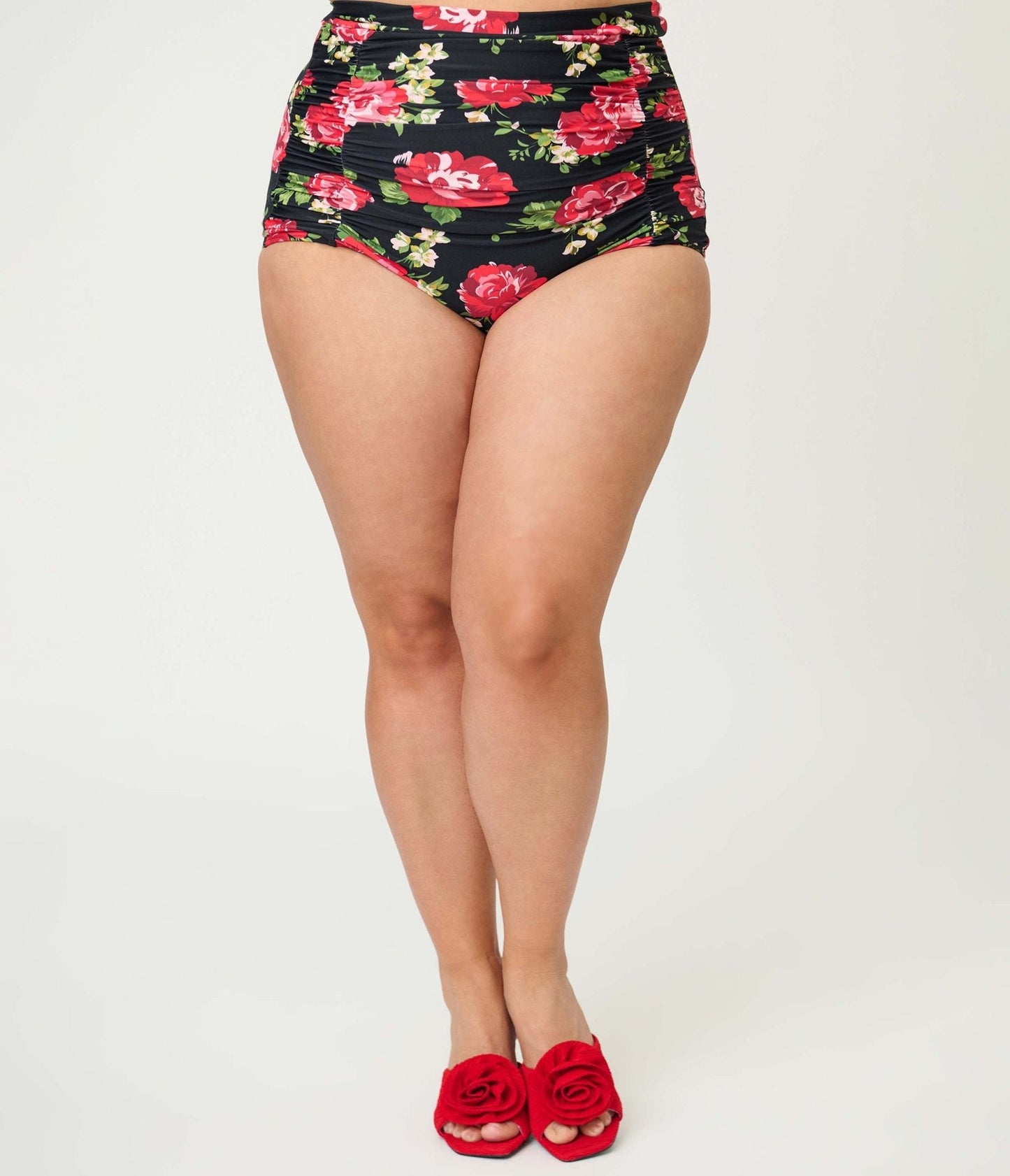 Unique Vintage Plus Size Cabbage Roses Monroe High Waist Swim Bottom