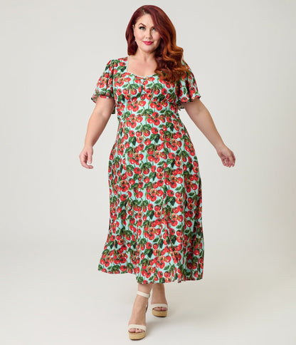 Unique Vintage Plus Size Cherry Tomato Midi Dress