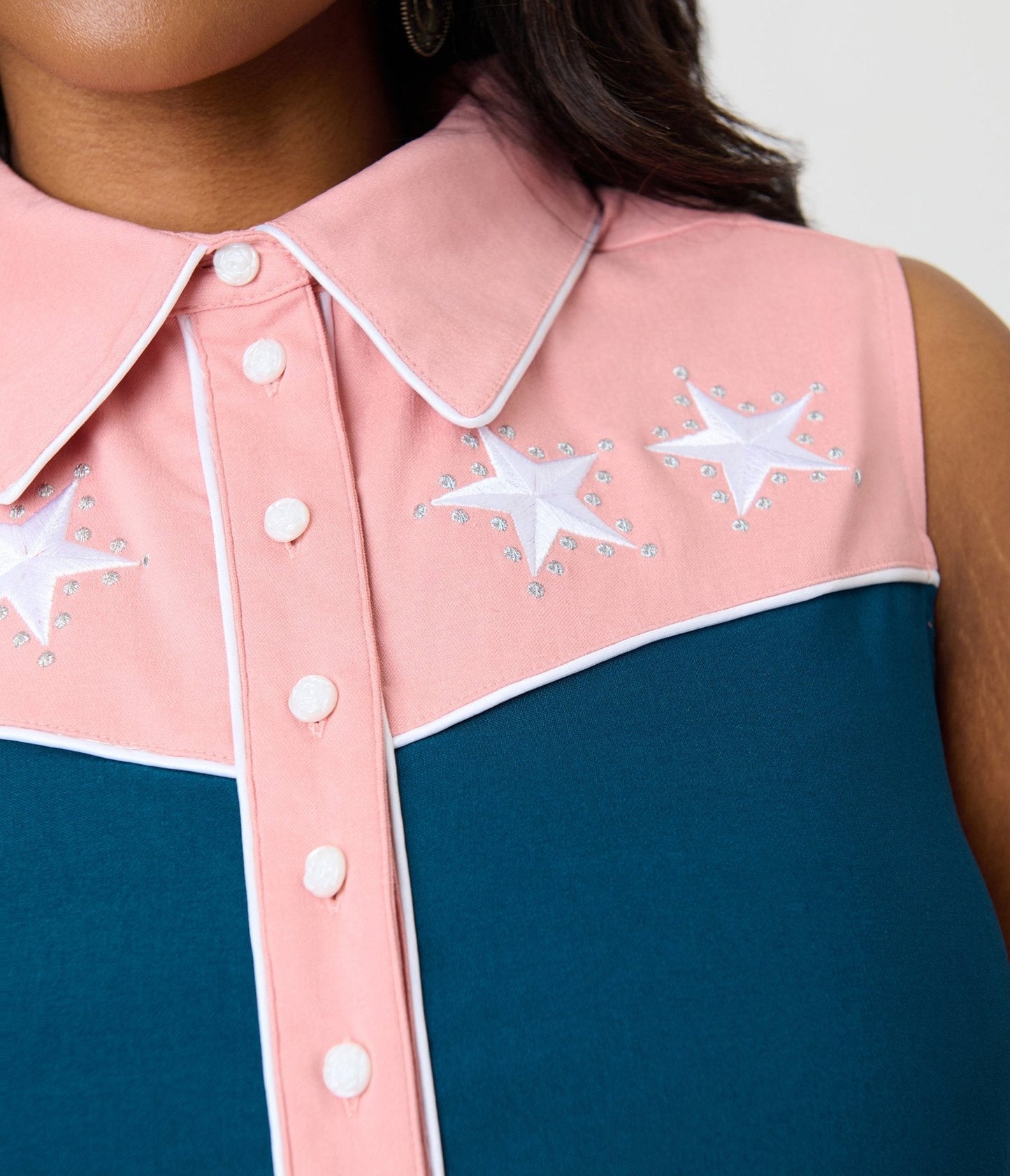 Unique Vintage Plus Size Dark Teal & Pink Rodeo Ready Romper