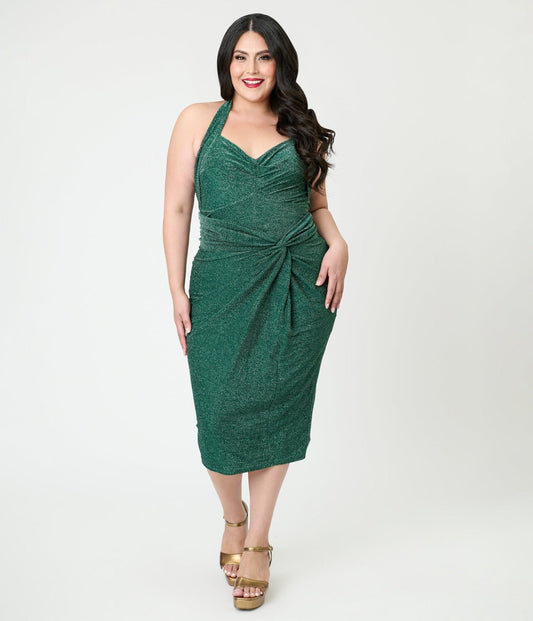 Unique Vintage Plus Size Green Shimmer Romper & Sarong Set
