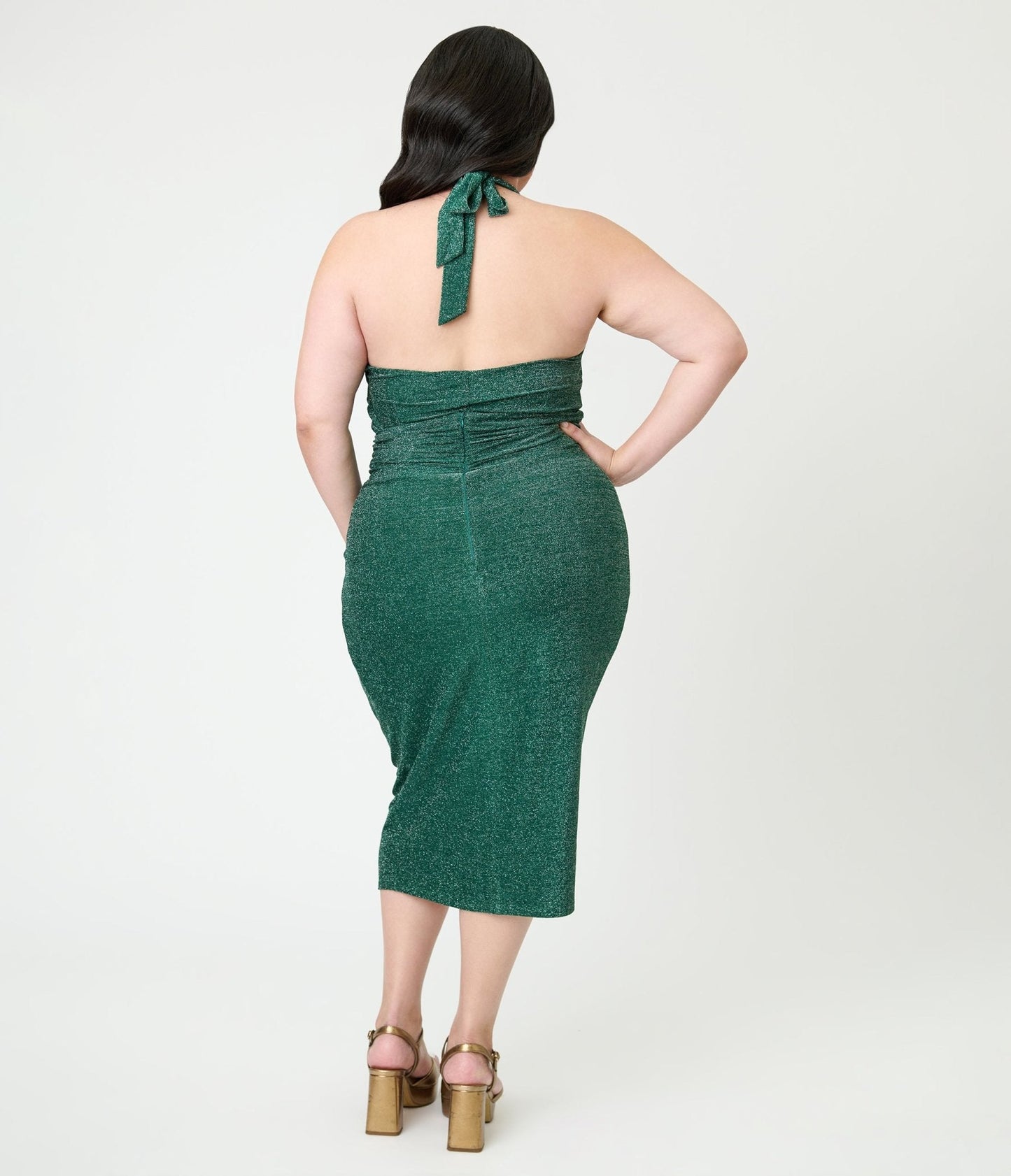 Unique Vintage Plus Size Green Shimmer Romper & Sarong Set