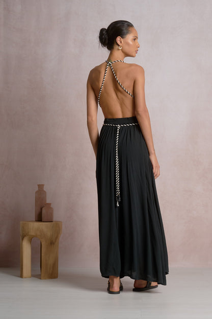 Elan Hi Slit Rope Waist Band Maxi Dress