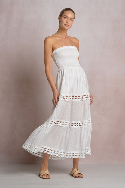 Elan Strapless Tiered Maxi Dress
