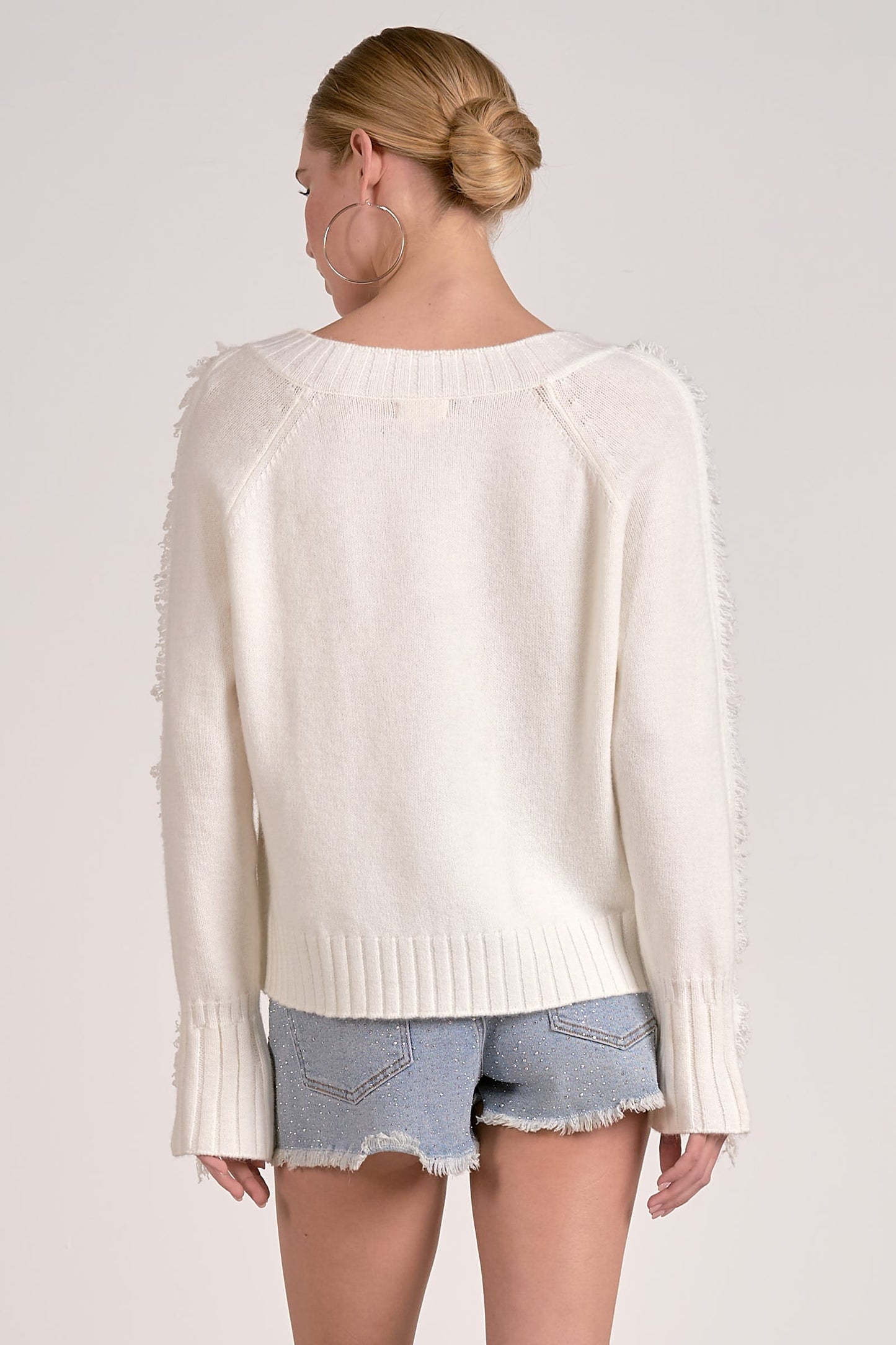 Elan V Neck Fray Sweater