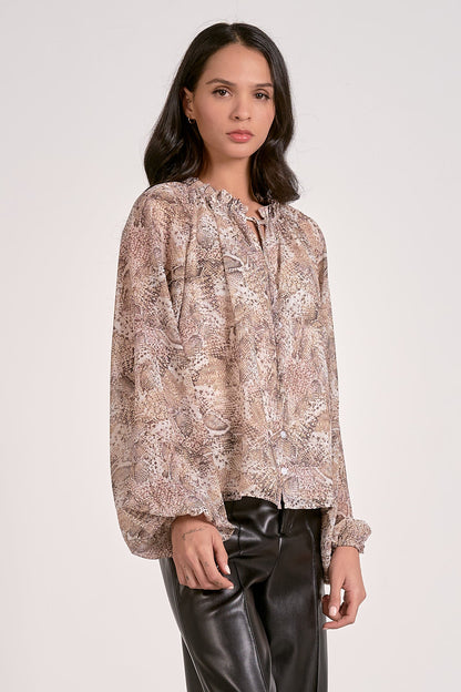 Elan Balloon Sleeve V-Neck Blouse