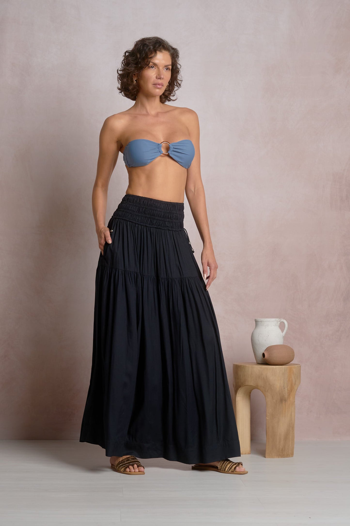 Elan Midi Smock Waist Band Skirt