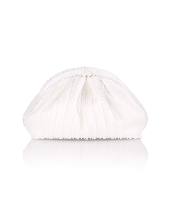 White | Vale Pleated Tulle and Satin Mini Pouch Clutch Back