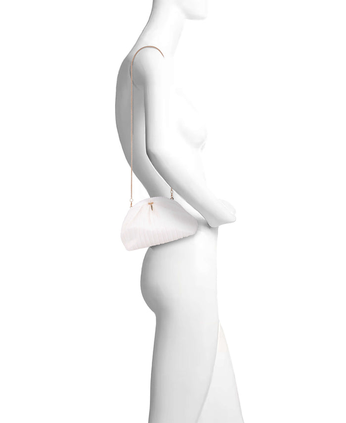 White | Vale Pleated Tulle and Satin Mini Pouch Clutch Form