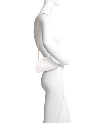White | Vale Pleated Tulle and Satin Mini Pouch Clutch Form