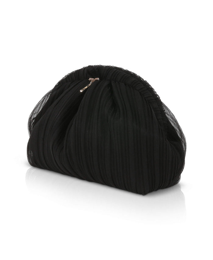 Black | Vale Pleated Tulle and Satin Mini Pouch Clutch Side