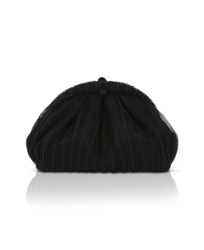 Black | Vale Pleated Tulle and Satin Mini Pouch Clutch Back
