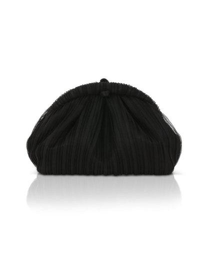 Black | Vale Pleated Tulle and Satin Mini Pouch Clutch Back