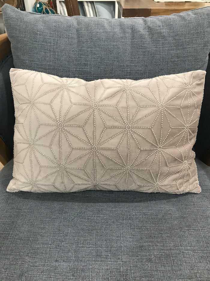 Velvet Diamonte Cushion Geo Cool Grey (Lumbar)