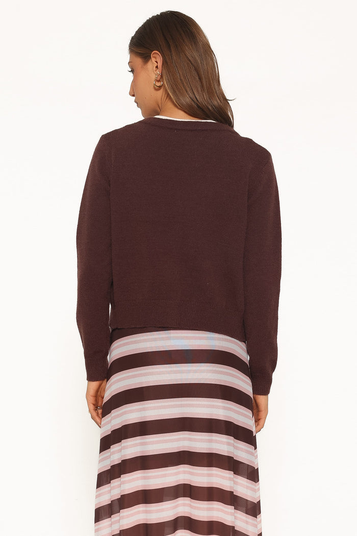 KNITWEAR Veniza V Neck Cardigan - Brown