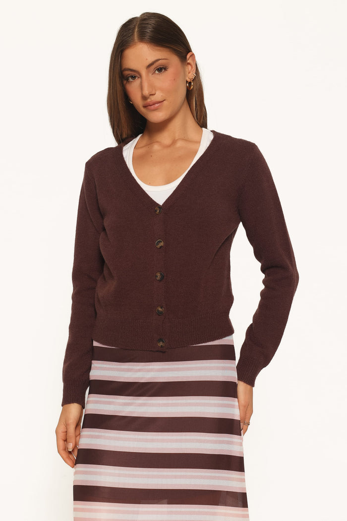 KNITWEAR Veniza V Neck Cardigan - Brown