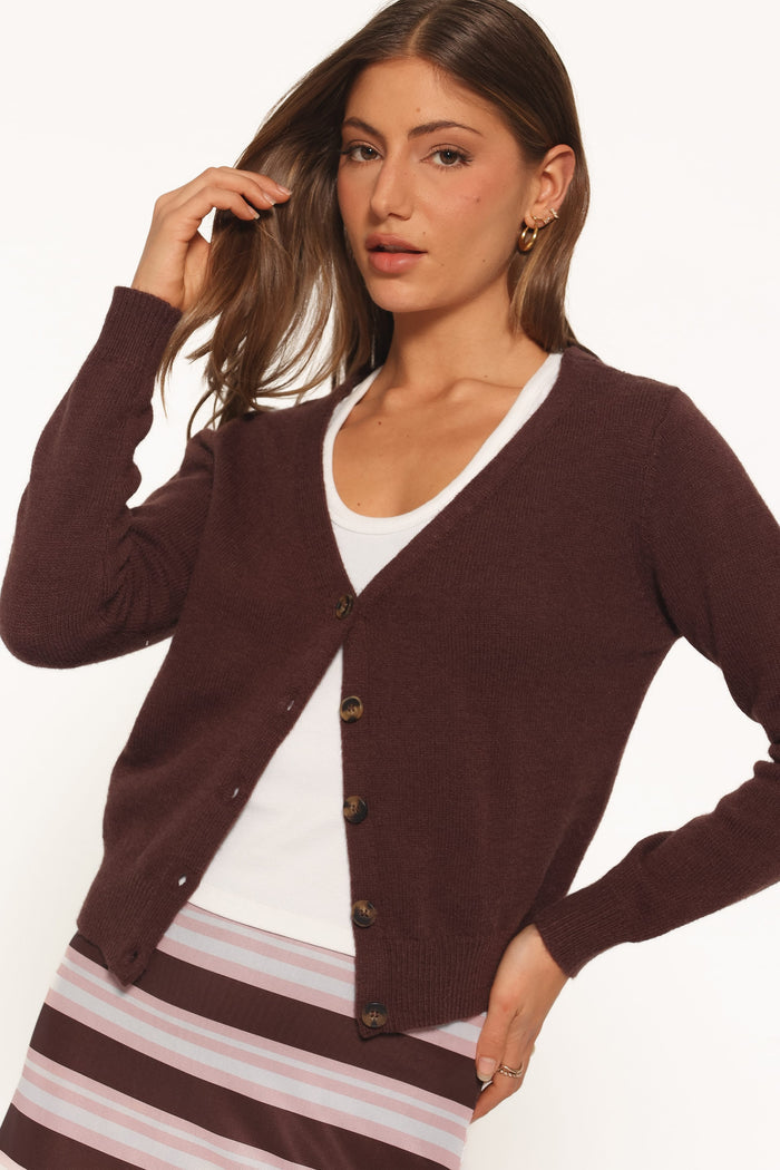 KNITWEAR Veniza V Neck Cardigan - Brown