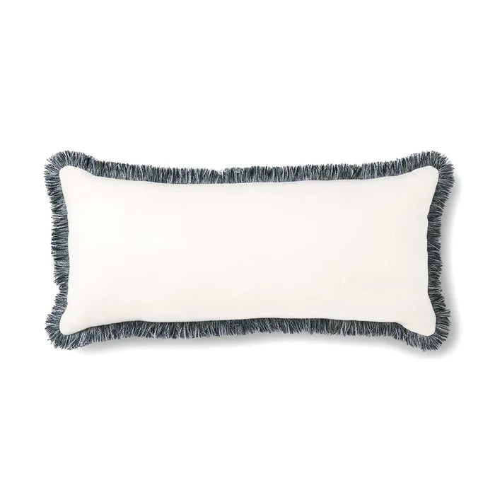 Vera Melange Fringe Long Lumbar Cushion - Blue