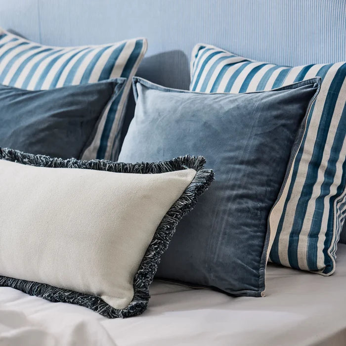 Vera Melange Fringe Long Lumbar Cushion - Blue