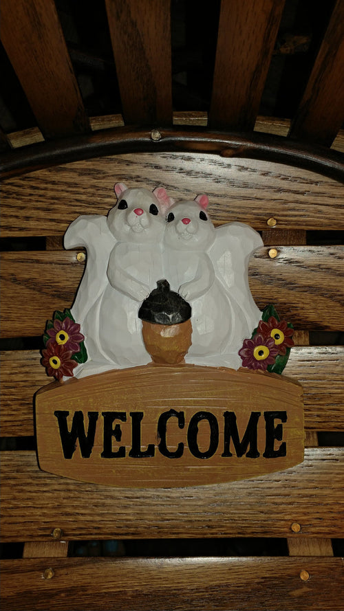 Wall Hanging - Resin - White Squirrel Welcome Plaque