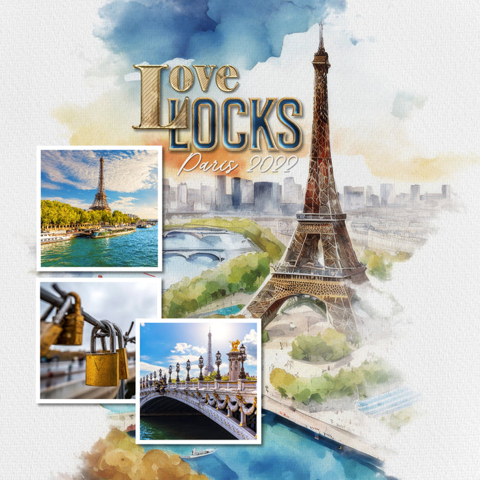 Create beautiful page titles with these gold and blue digital scrapbooking alphabet letters, numbers, and punctuation by Lucky Girl Creative digital art. Perfect for everyday pages and travel vacations. The Travel Alpha Set consists of a full set of digital art uppercase letters A-Z, numbers 0-9, and most punctuation marks. This alpha set is available as individual embellishments only. This kit is included in the Travel Landmarks Watercolor Mega Bundle.
