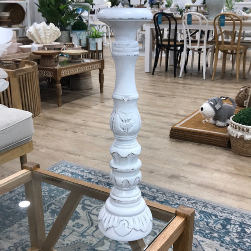 White Wood Ornate  Candlestick