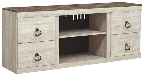 Willowton EW0267-168 Whitewash LG TV Stand wFireplace Option