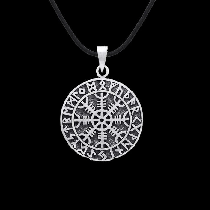 vkngjewelry Pendant Helm of Awe Futhark Circle Sterling Silver Pendant