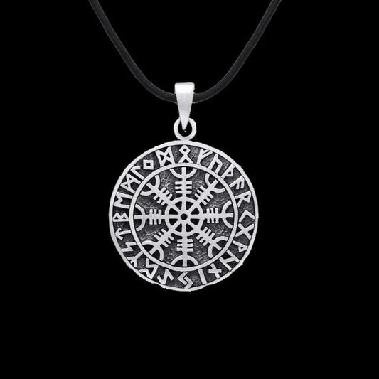 vkngjewelry Pendant Helm of Awe Futhark Circle Sterling Silver Pendant