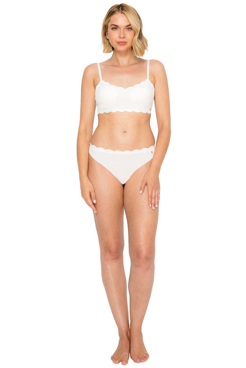 Bridal White | Yummy Baby Rib Scallop Thong Front