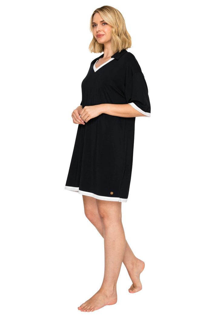 Jet Black | Yummy Modal Blend Collared Sleep Dress Alt Angle