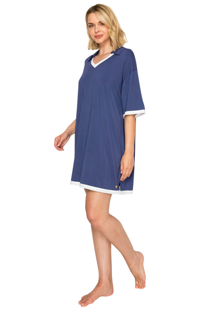 Blueberry | Yummy Modal Blend Collared Sleep Dress Alt Angle