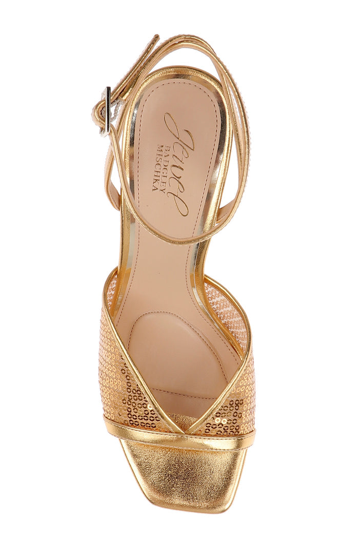 Gold Antique | Zaha Sequin Ankle Strap Sandal Top