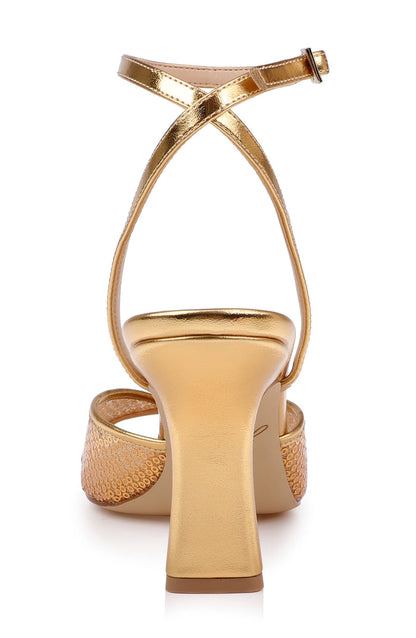 Gold Antique | Zaha Sequin Ankle Strap Sandal Back