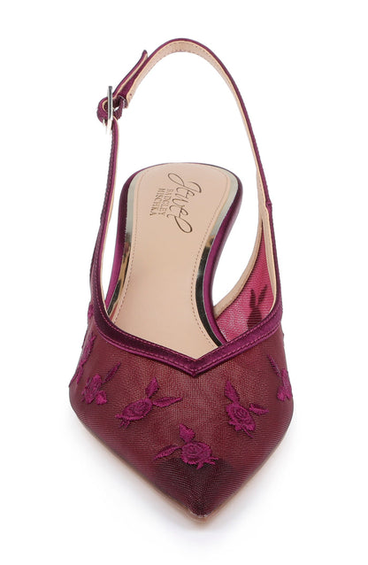 Wine Satin | Zahra II Slingback Kitten Heel Pump Front