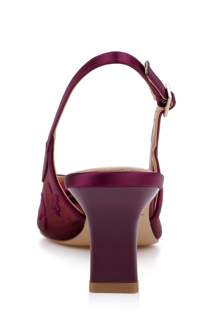 Wine Satin | Zahra II Slingback Kitten Heel Pump Back