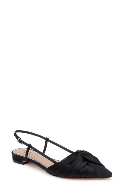 Black Satin | Zarah Pointed Toe Slingback Flat Front Side
