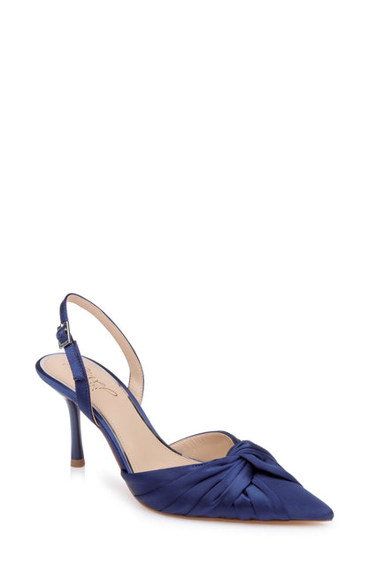 Navy Satin | Zariel Slingback Pointed Toe Pump Front Side