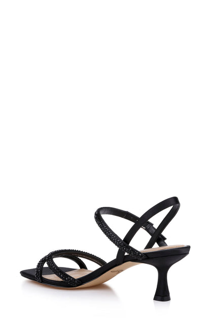 Black Satin | Zianna Kitten Heel Sandal Back Side