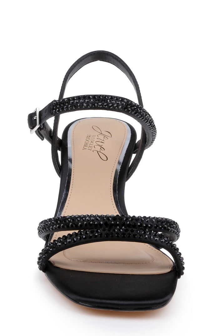 Black Satin | Zianna Kitten Heel Sandal Front