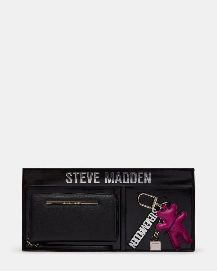 ZIPPY Wristlet and Bag Charm Black Women's Wristlet Wallet Gift Set | Steve Madden